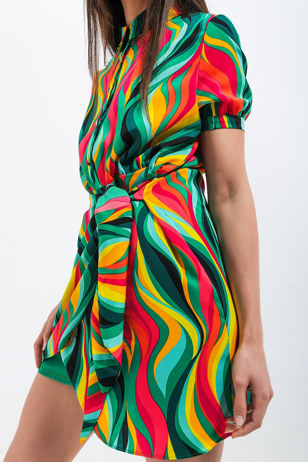 Mini wrap shirt dress in green swirl print Szua Store