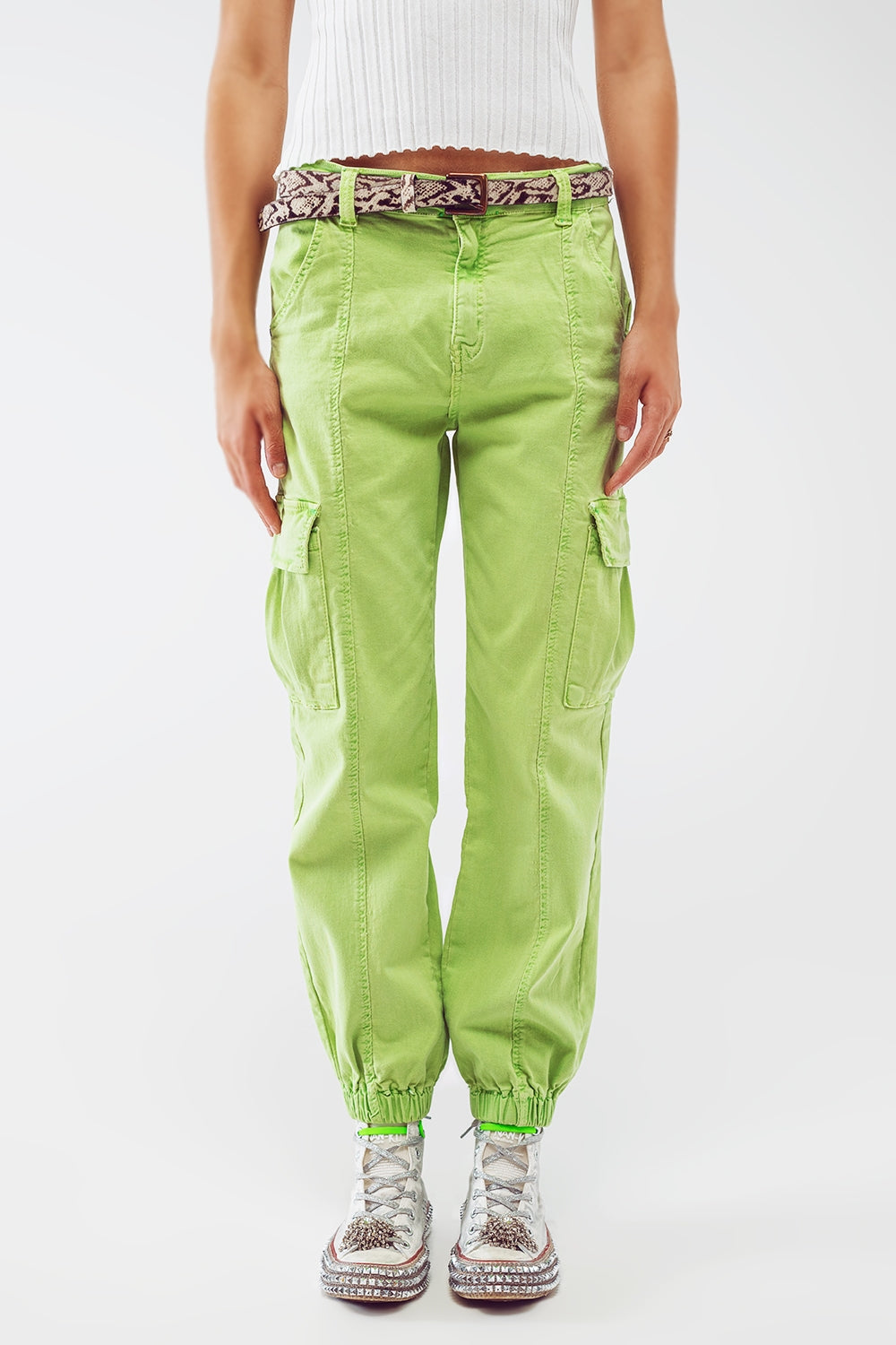 Mint green cargo pants with elasticated waist and hem - Szua Store