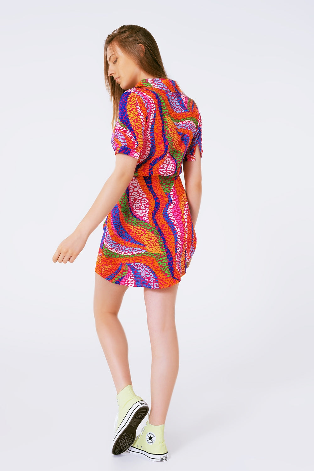 Multicolor Printed Wrap Mini Dress in Pink - Szua Store