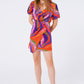 Multicolor Printed Wrap Mini Dress in Pink - Szua Store