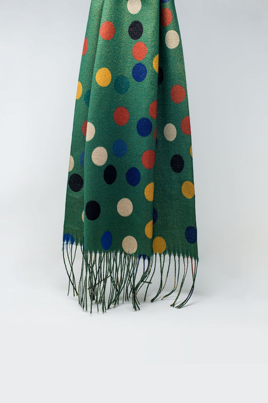 Multicolored Polka Dot soft Scarf in Green