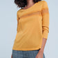 Mustard 3/4 Sleeve T-Shirt With Eyelash Trim Szua Store