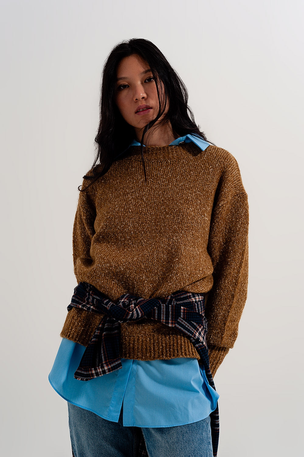 Mustard color mottled sweater with round collar Szua Store