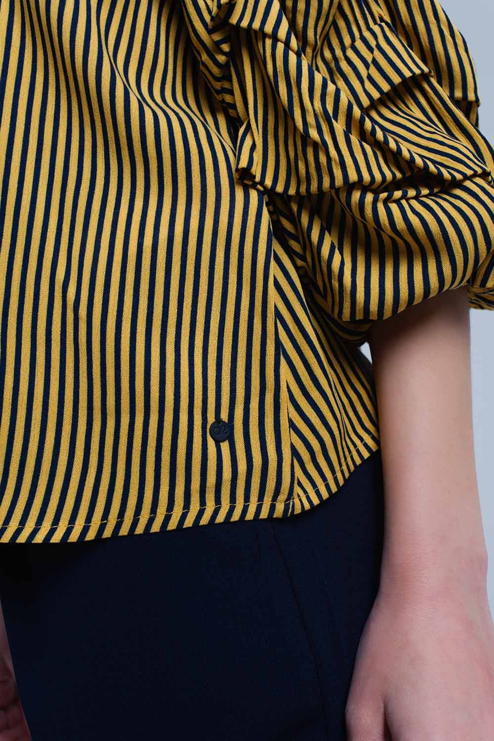 Mustard stripe off the shoulder top with ruffle sleeve Szua Store