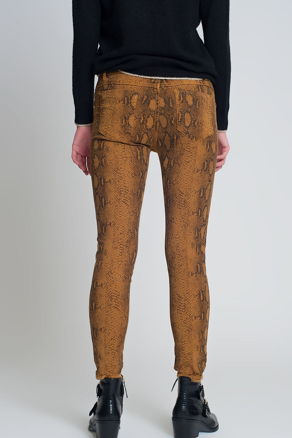 Mustard super skinny reversible pants with snake print Szua Store