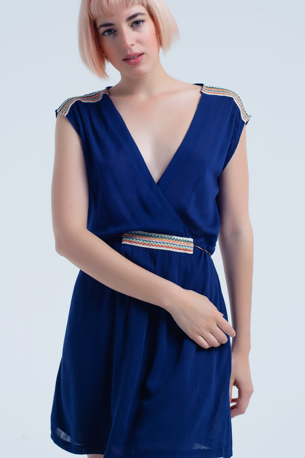 Navy blue mini dress with embroidery Szua Store