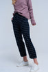 Navy Pants in White Tartan Print Szua Store