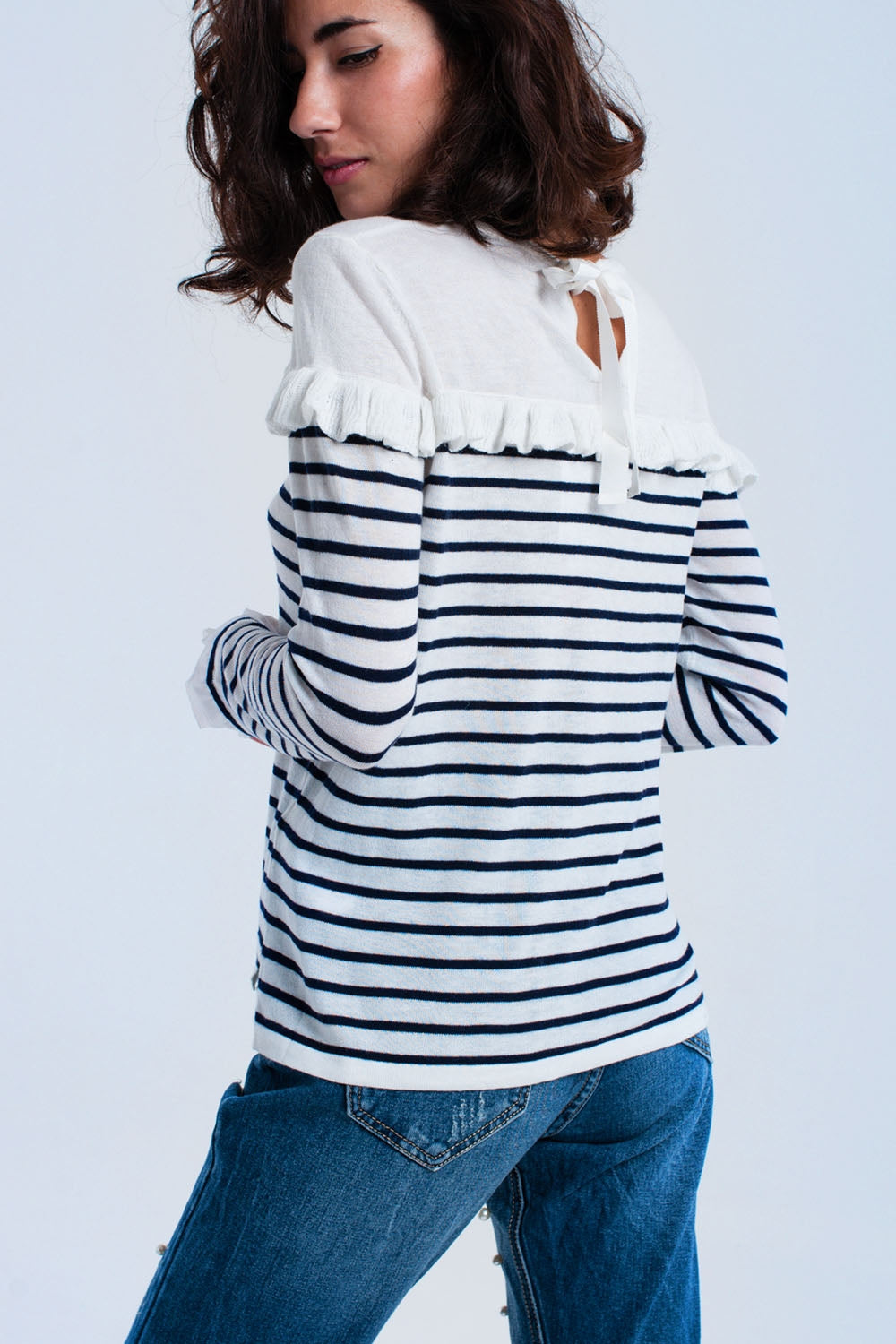 Navy striped sweater with ruffles Szua Store