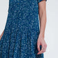 Navy v neck mini smock dress with pep hem in ditsy floral print - Szua Store