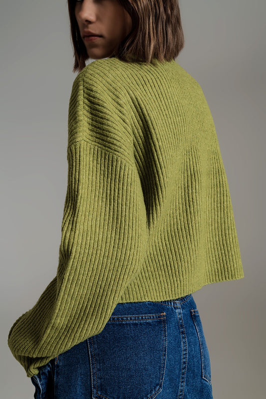 Olive green soft ribbed turtleneck jumper - Szua Store