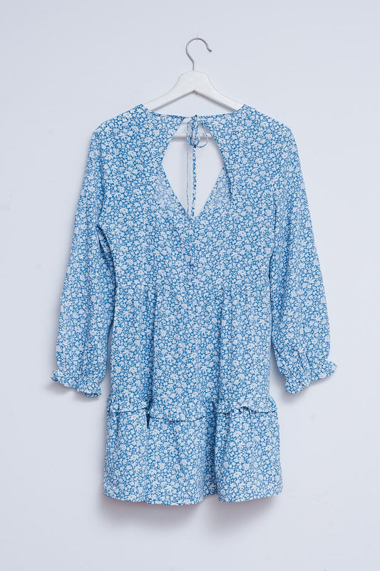 Open back mini tea dress in blue floral Szua Store