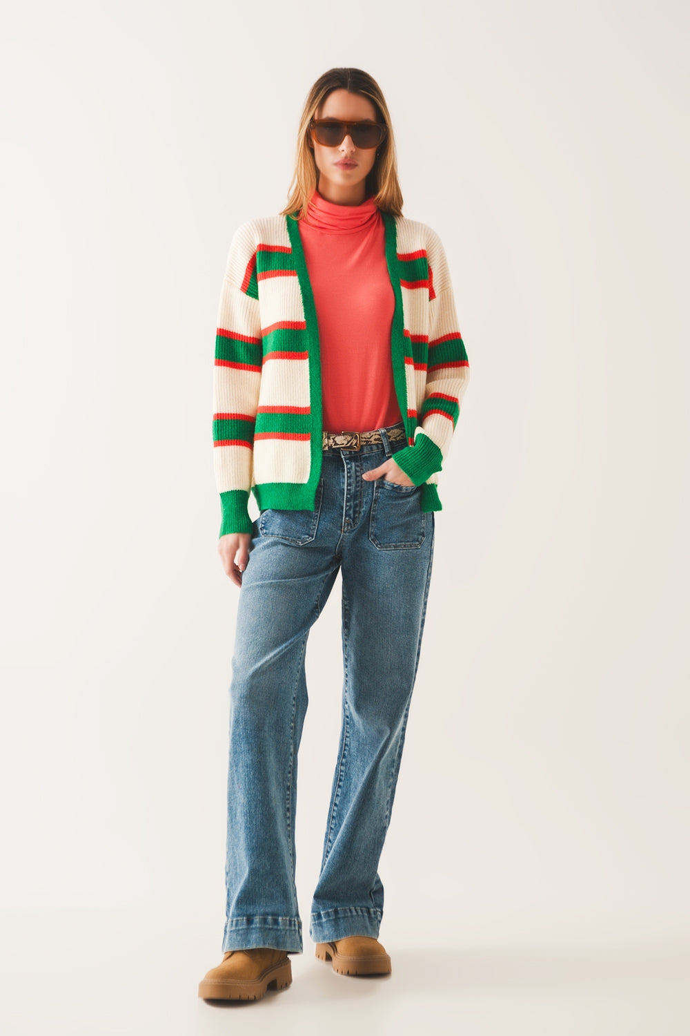 Open front cardi in green stripe - Szua Store