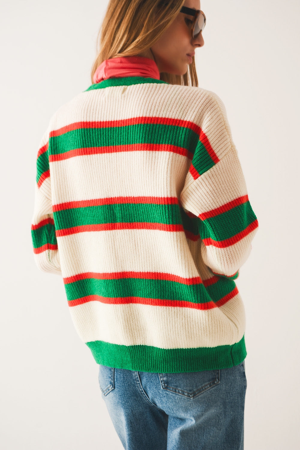 Open front cardi in green stripe - Szua Store