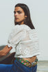 Q2 Open Knitted V Neck Cropped Top in White