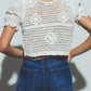 Open Knitted V Neck Cropped Top in White - Szua Store