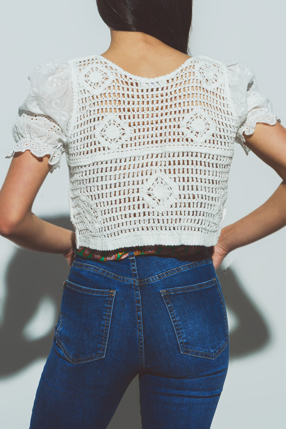 Open Knitted V Neck Cropped Top in White - Szua Store
