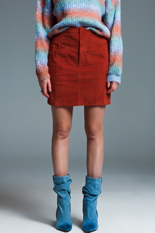 Q2 orange corduroy miniskirt with pockets