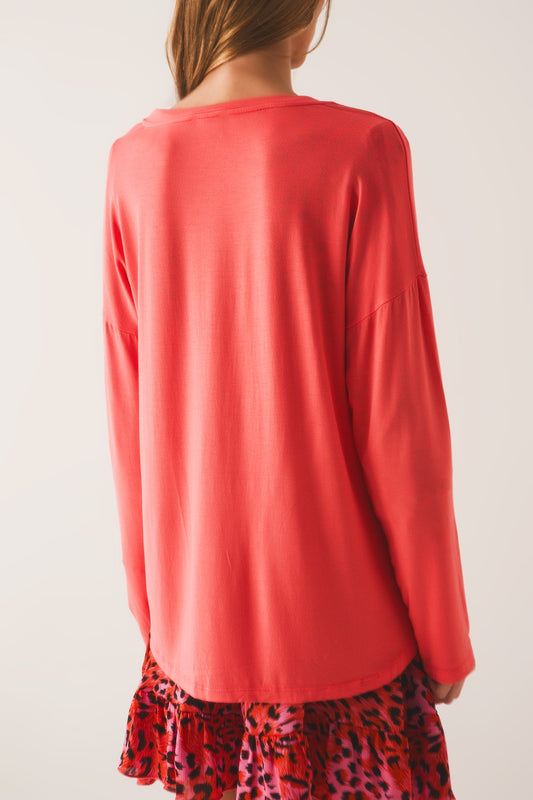 Orange long sleeve v neck top in modal - Szua Store