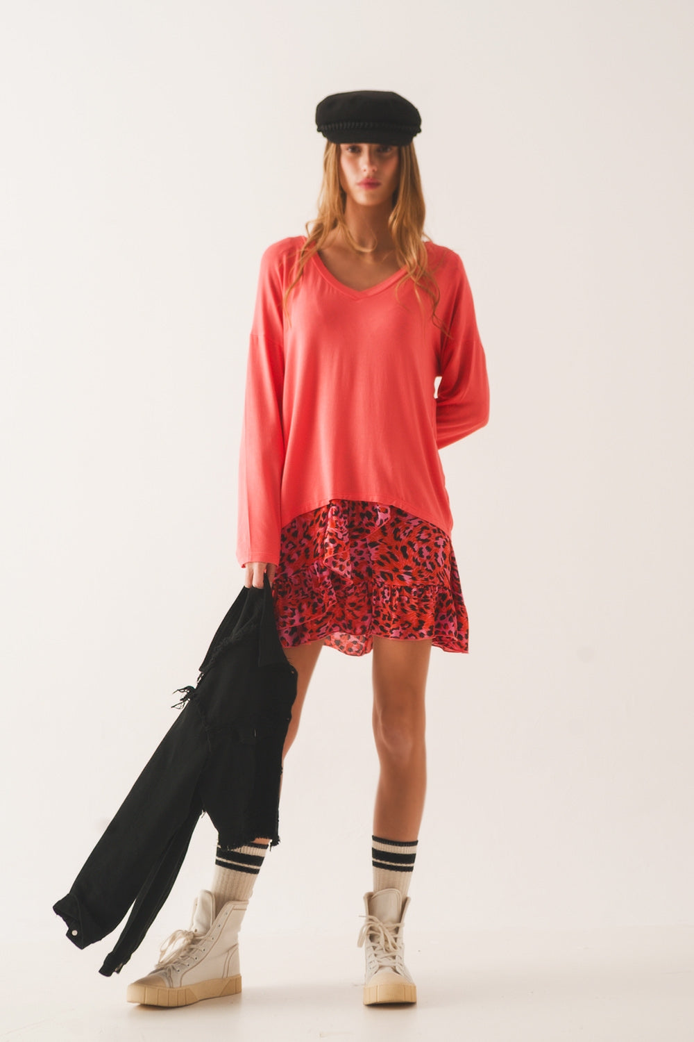 Orange long sleeve v neck top in modal - Szua Store