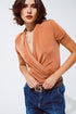 Q2 Orange shiny wrap short sleeve Vneck top