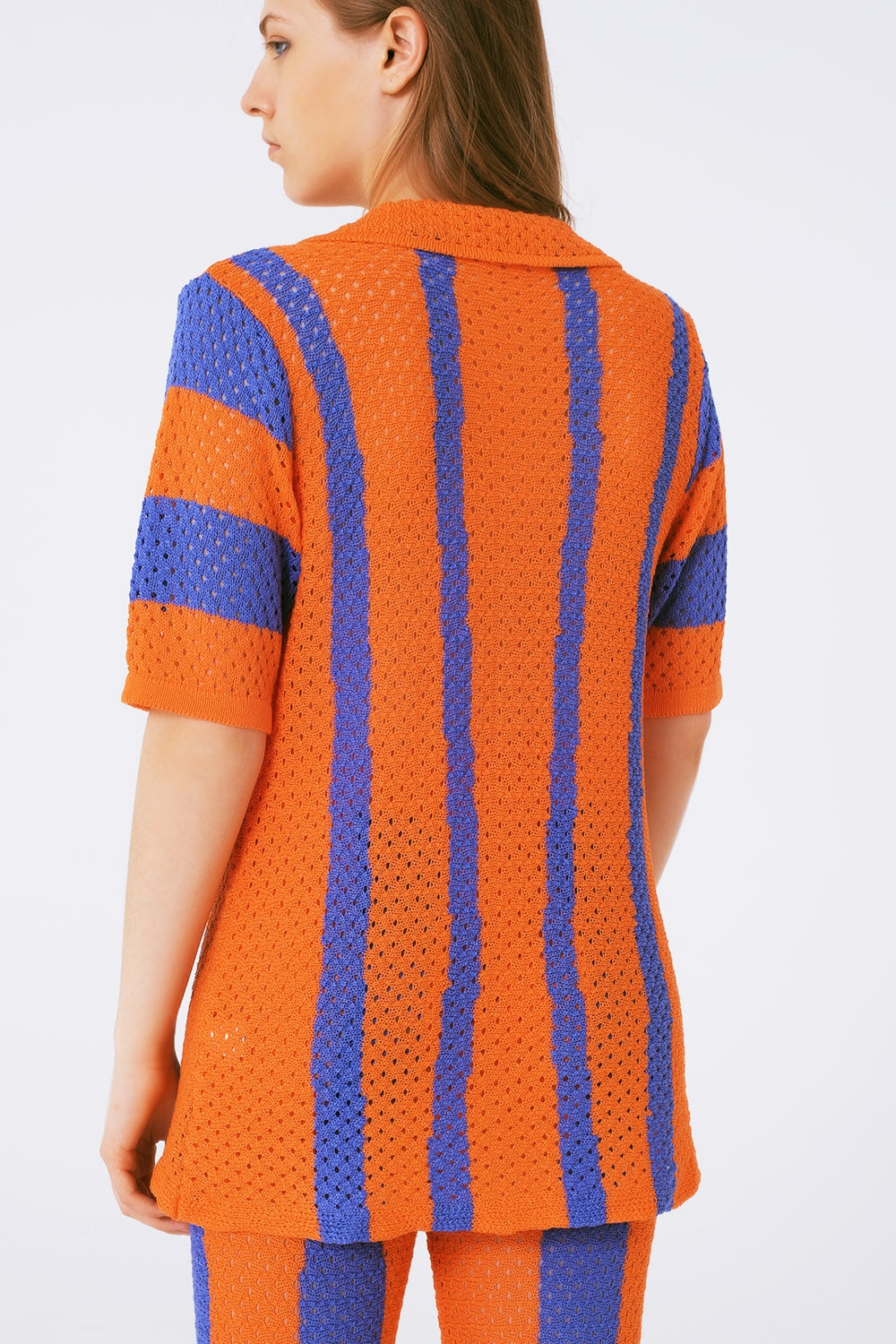 Orange Striped Crochet Knitted Cardigan - Szua Store