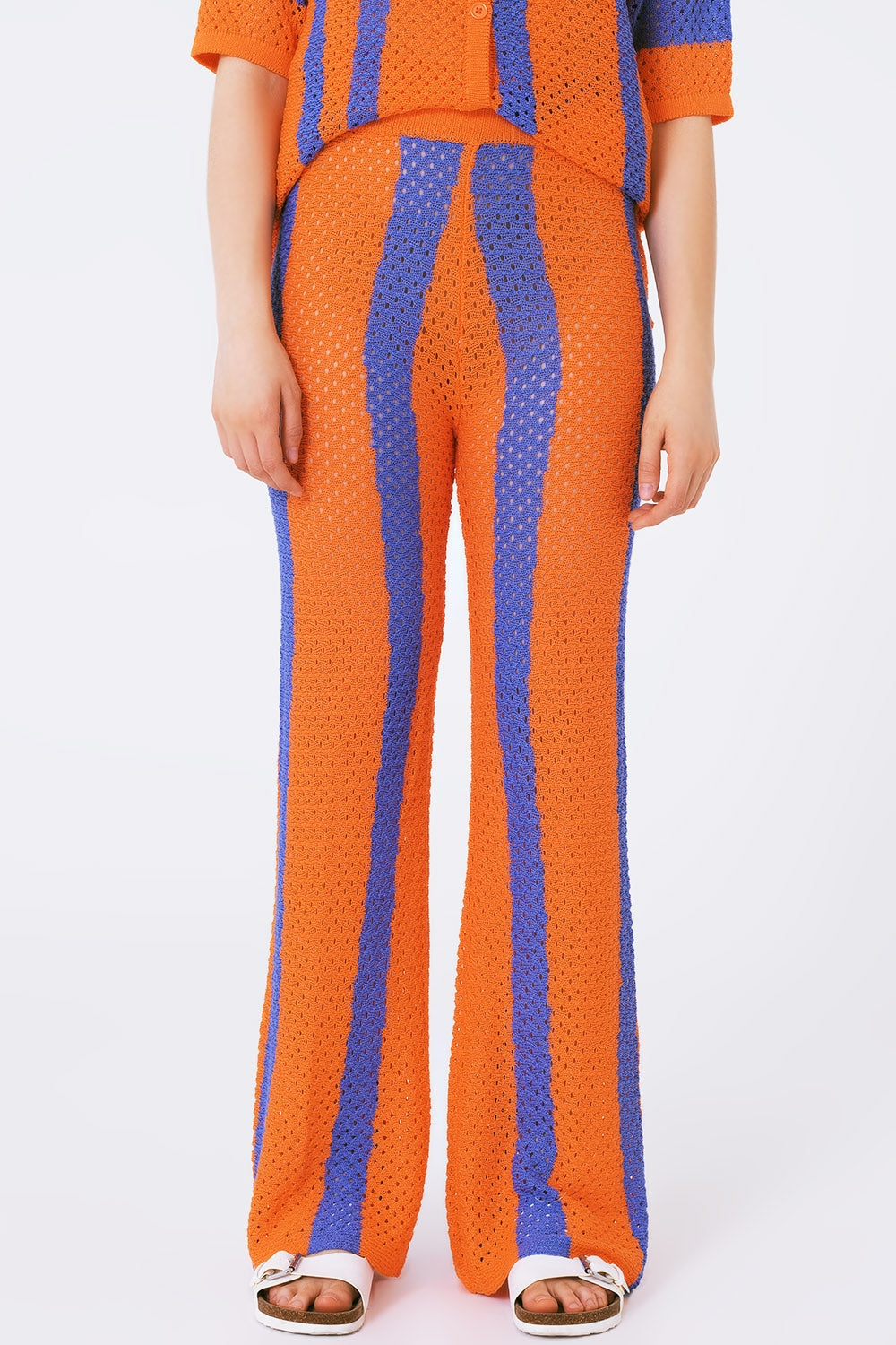 Q2 orange striped crochet pants