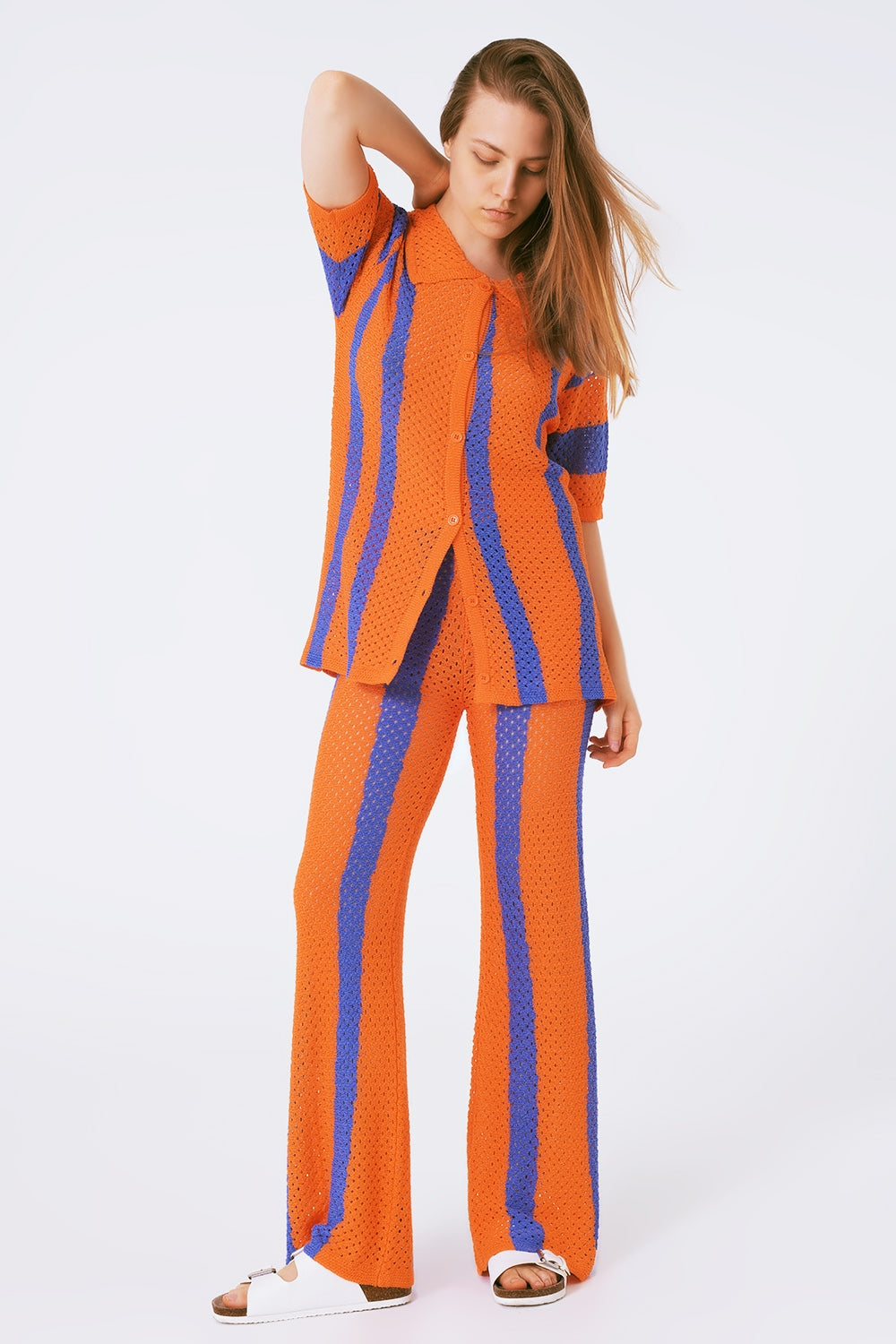 Orange striped crochet pants - Szua Store