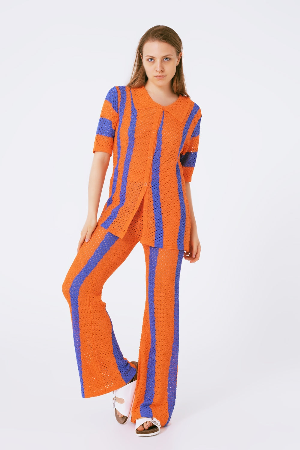 Orange striped crochet pants - Szua Store
