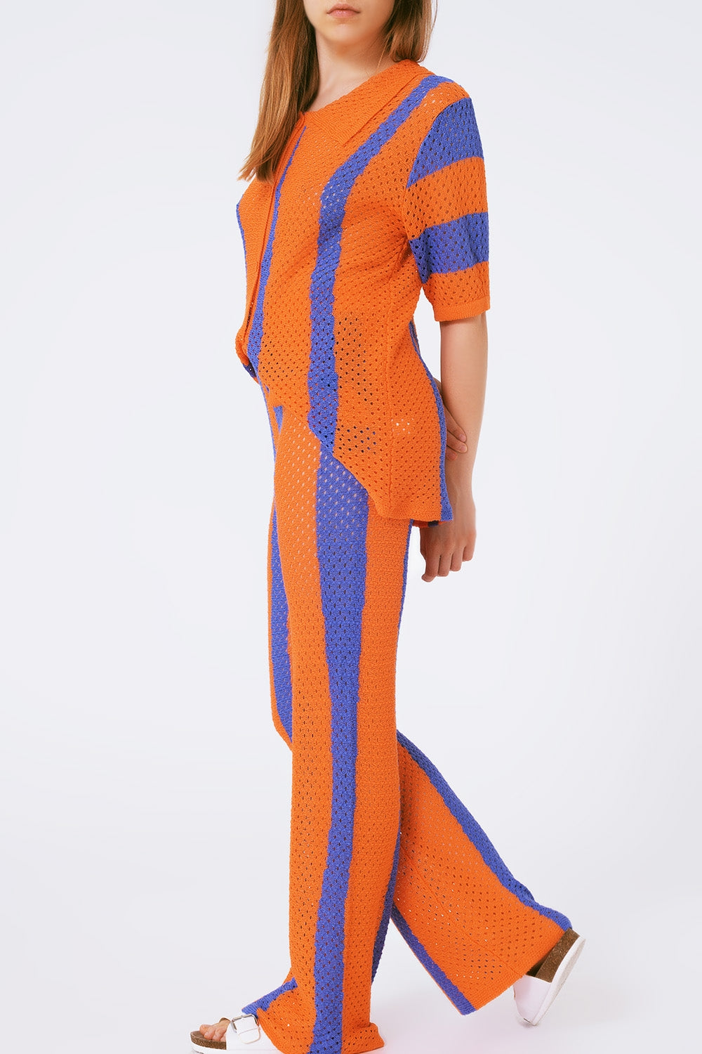 Orange striped crochet pants - Szua Store