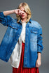 Q2 Oversized Cargo Style Denim Jacket in Medium Wash.