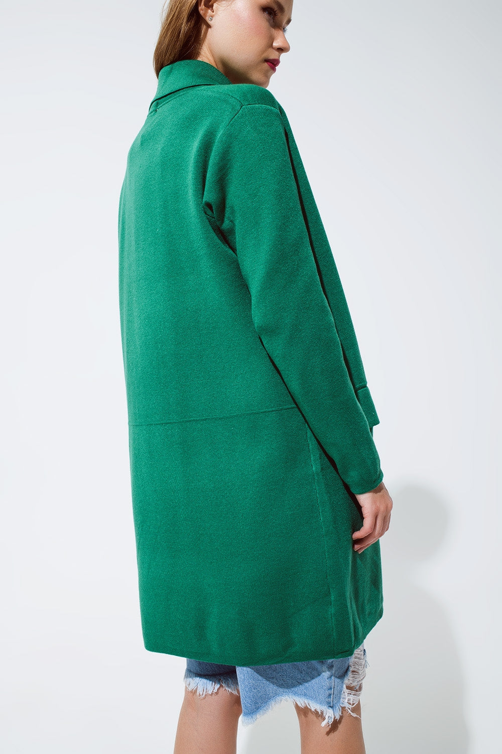 Oversized collar maxi cardigan in green