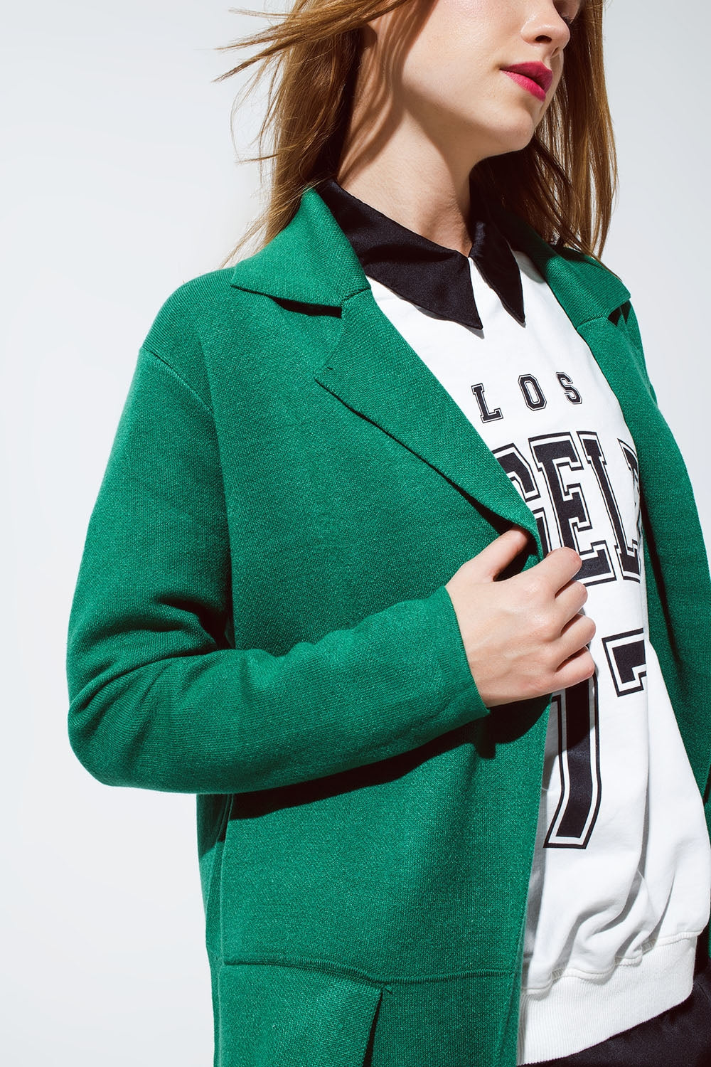 Oversized collar maxi cardigan in green