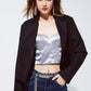 Q2 Oversized Cropped Blazer Vichy Design And Metallic Details In Black