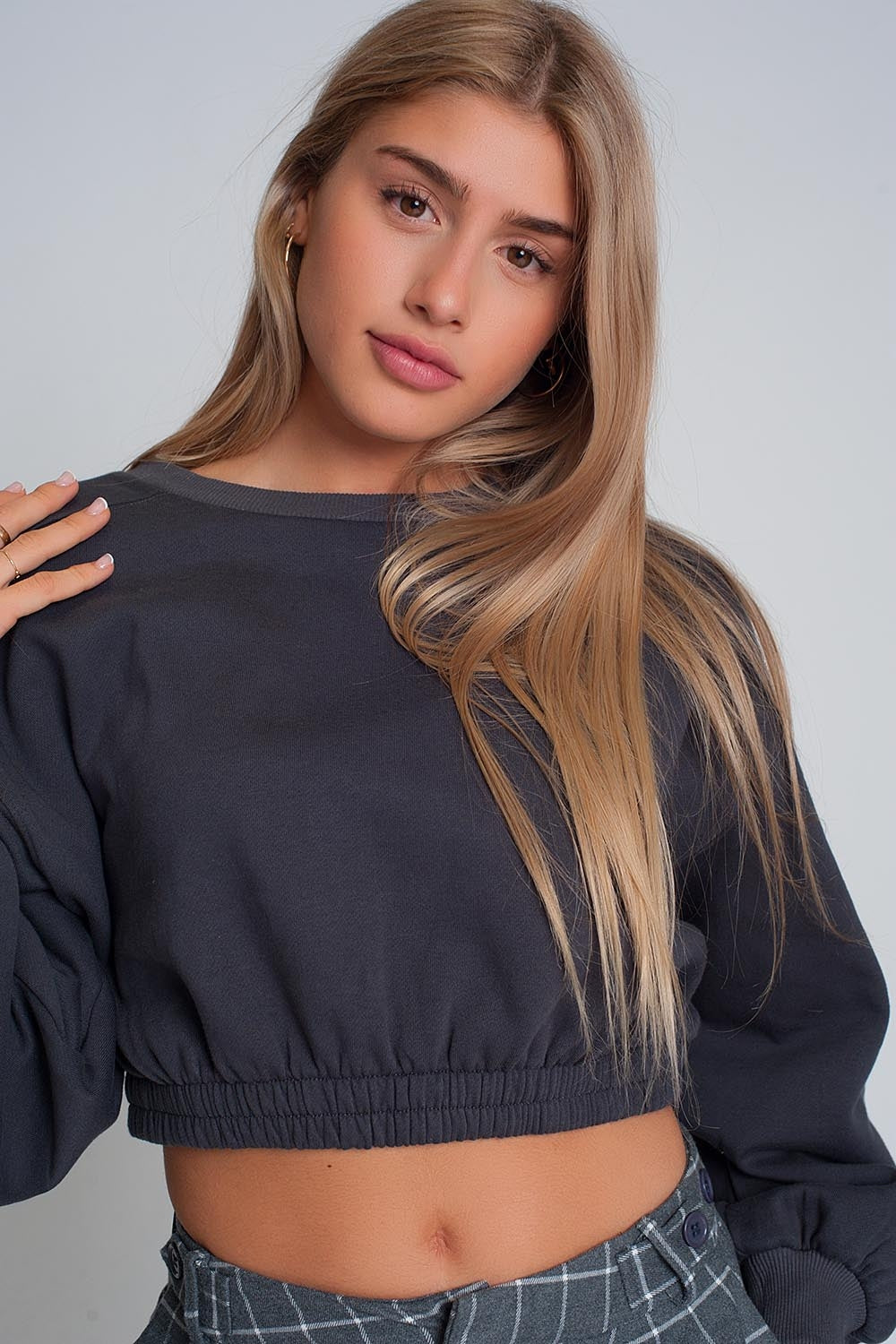 Oversized cropped sweatshirt in dark grey Szua Store