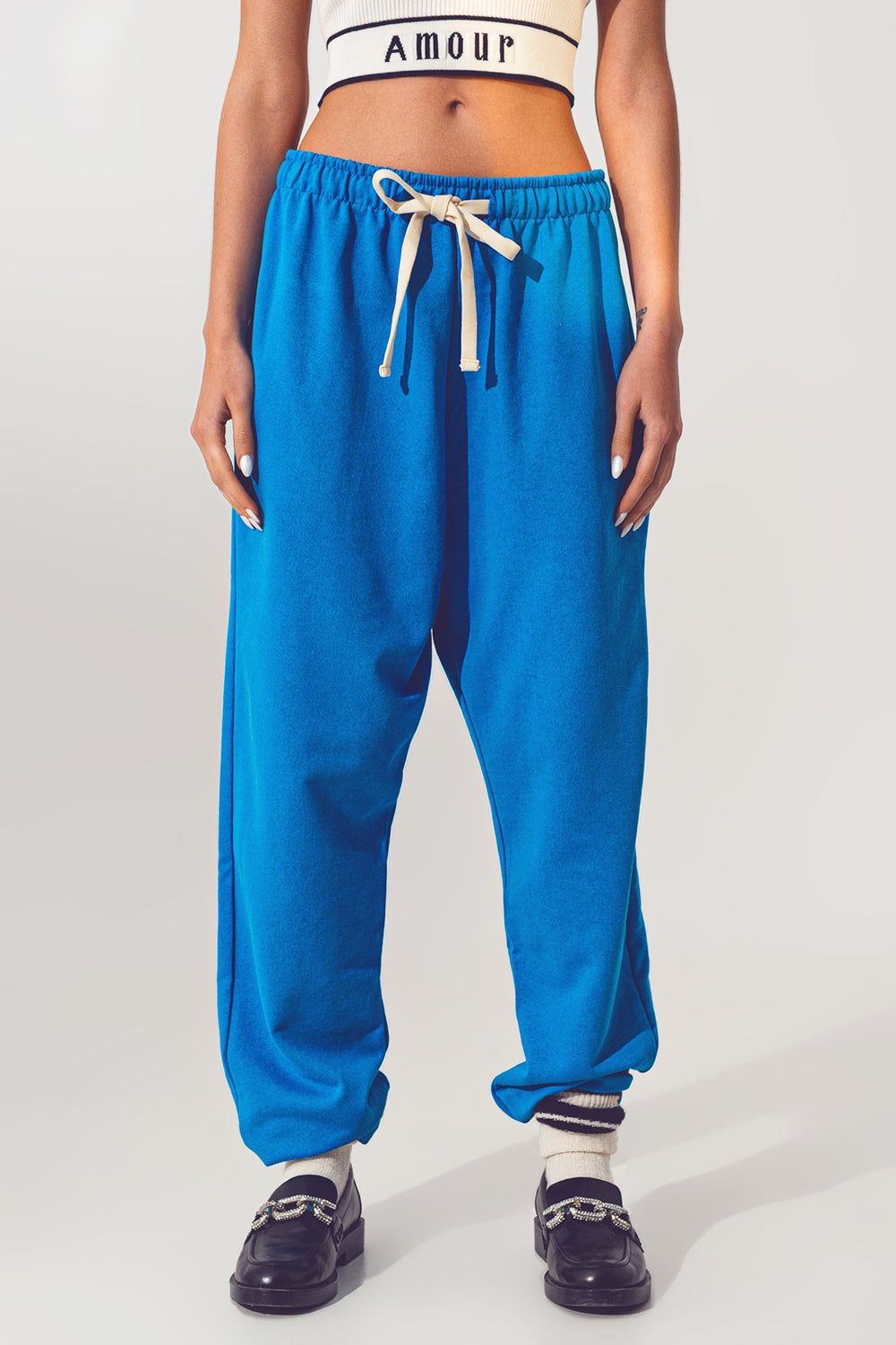 Q2 Oversized Jogger with Tie Waist in Blue