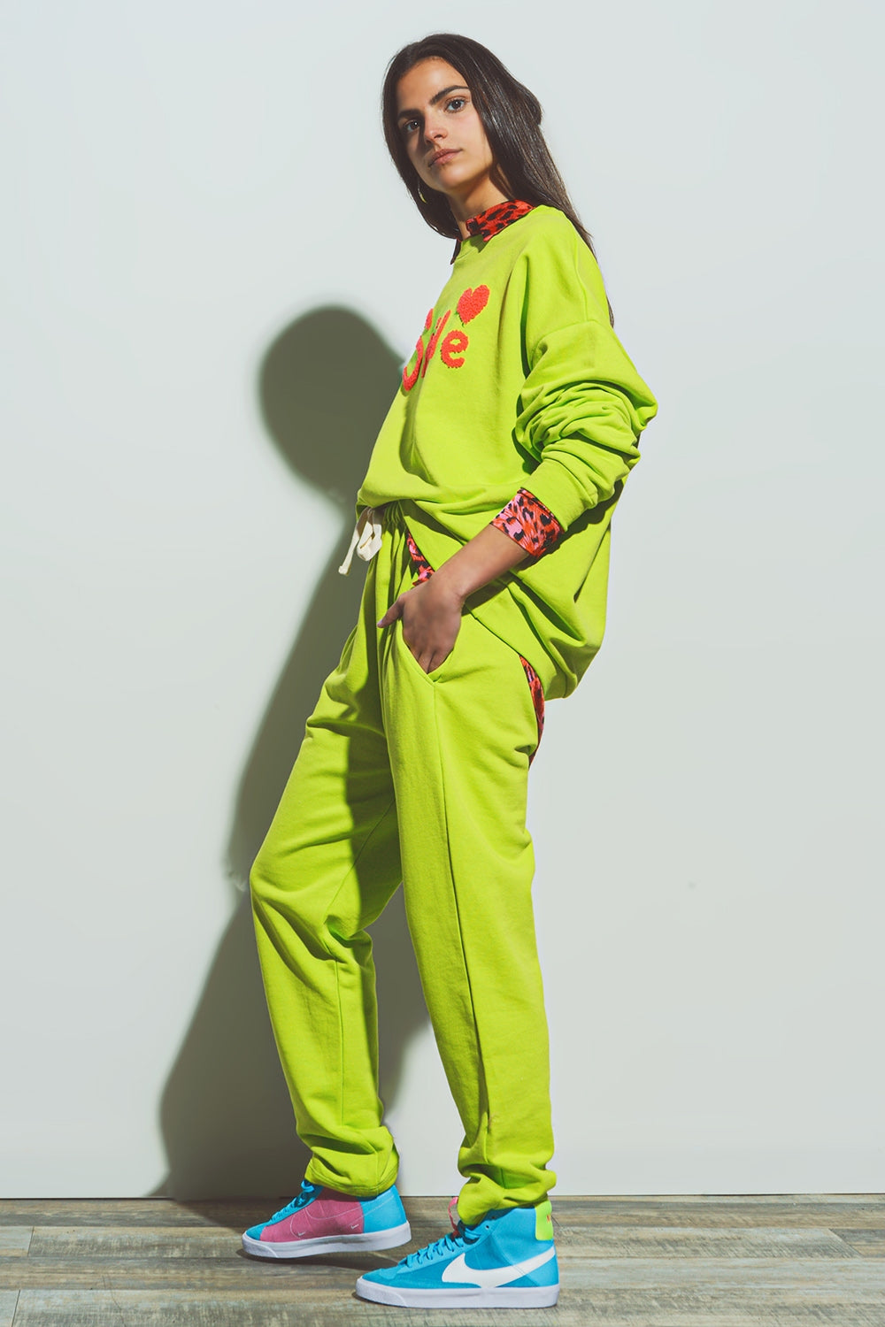 Oversized Jogger with Tie Waist in lime - Szua Store
