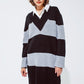 Q2 Oversized MIDI knitted dress with stripes and a wide v neck