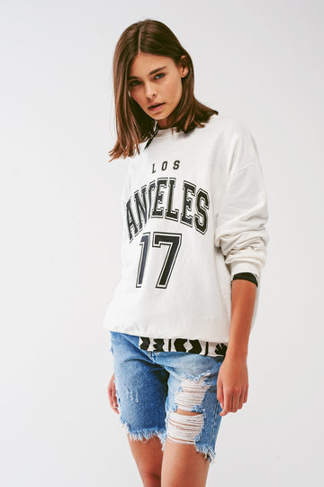 Q2 Oversized Sweat with Los Angeles Text in White
