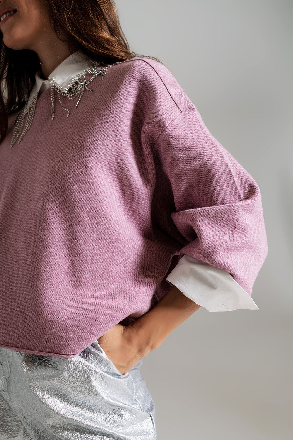 Oversized Sweater With Boatneck in Dusty Pink - Szua Store