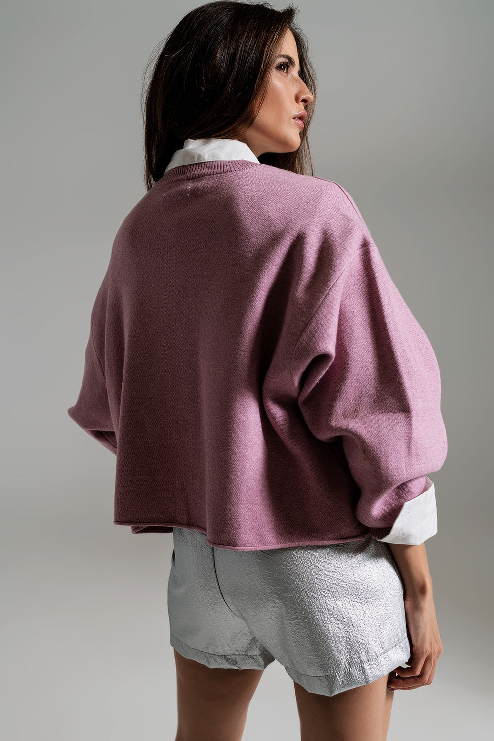 Oversized Sweater With Boatneck in Dusty Pink - Szua Store