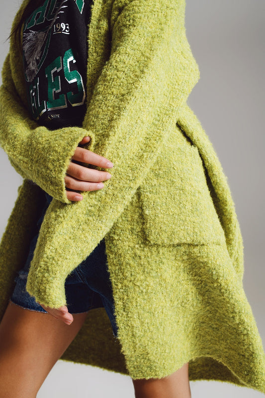 Oversized thick terry knit cardigan in green