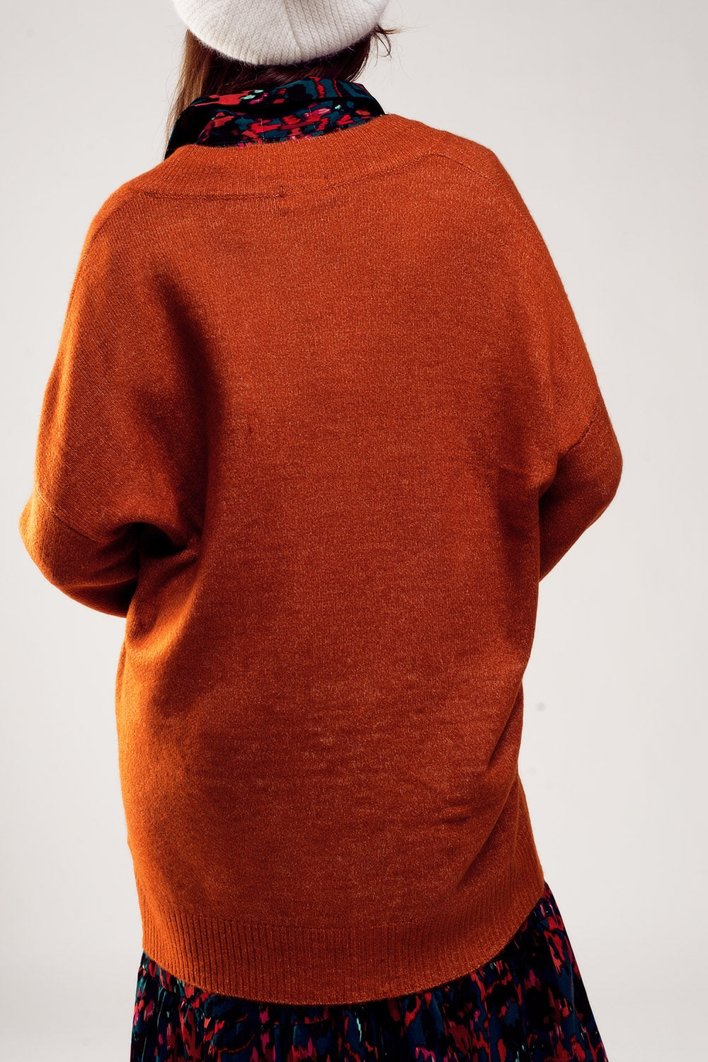 Oversized v neck sweater dress in orange Szua Store