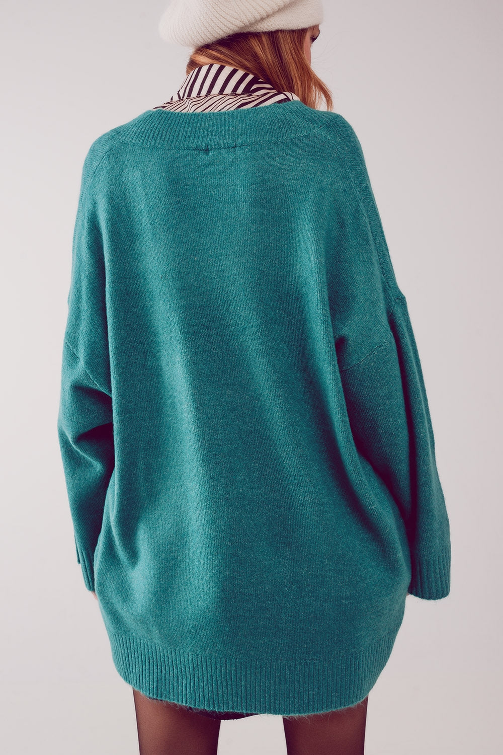 Oversized v neck sweater dress in turquoise Szua Store
