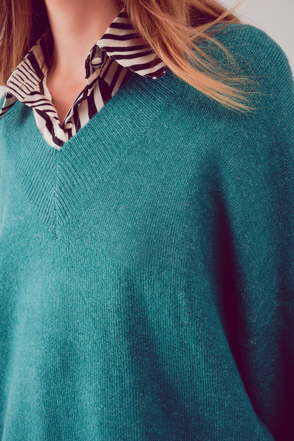Oversized v neck sweater dress in turquoise Szua Store