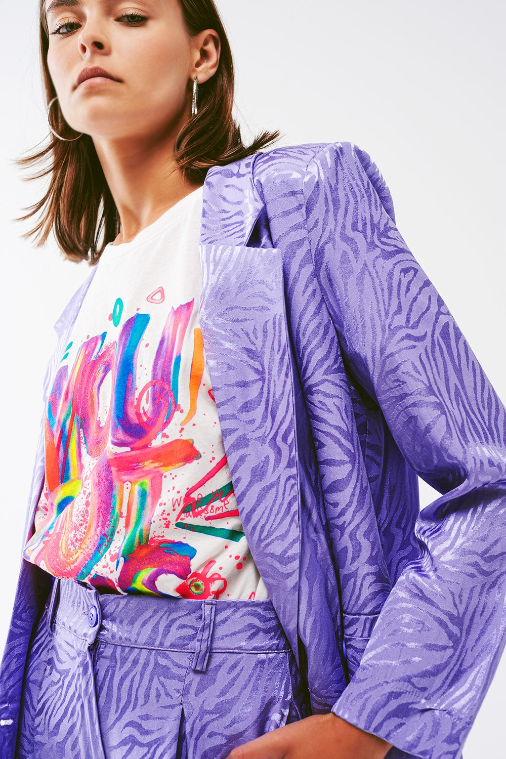 Oversized Zebra Print Blazer in Purple - Szua Store