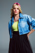 Q2 Ovesized cropped denim jacket with zip fastening and high collar