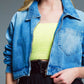 Ovesized cropped denim jacket with zip fastening and high collar