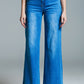 Q2 Palazzo Style Jeans in Mid Wash With Double Stitching Detail at The Hem