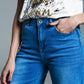 Palazzo Style Jeans in Mid Wash With Double Stitching Detail at The Hem