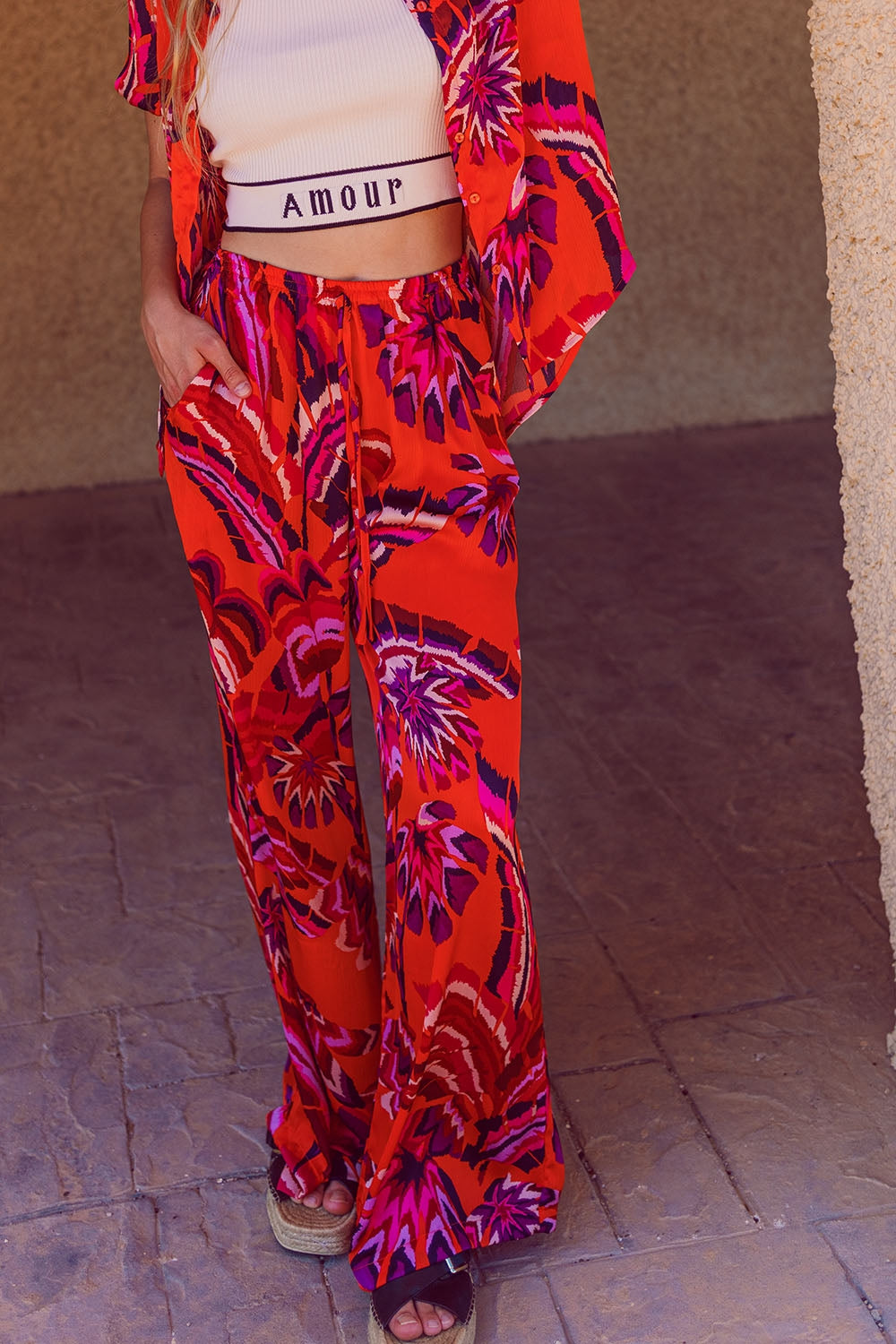 Palazzo Style Pants in Orange Abstract Floral Print - Szua Store